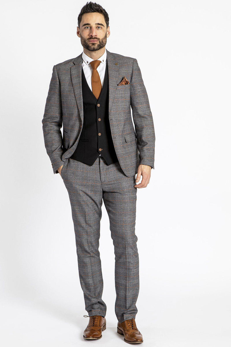 Jenson Grey Check Suit with Max Black Waistcoat – Marc Darcy
