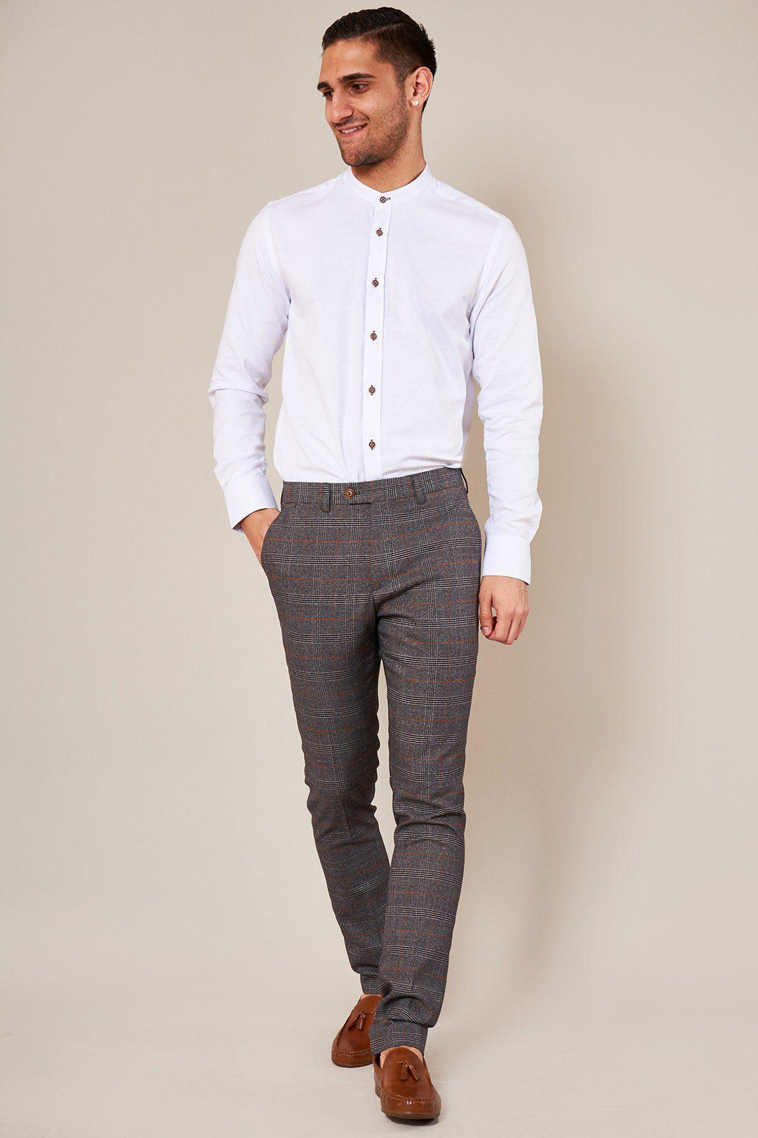 JENSON - Skinny Fit Grey Check Trousers