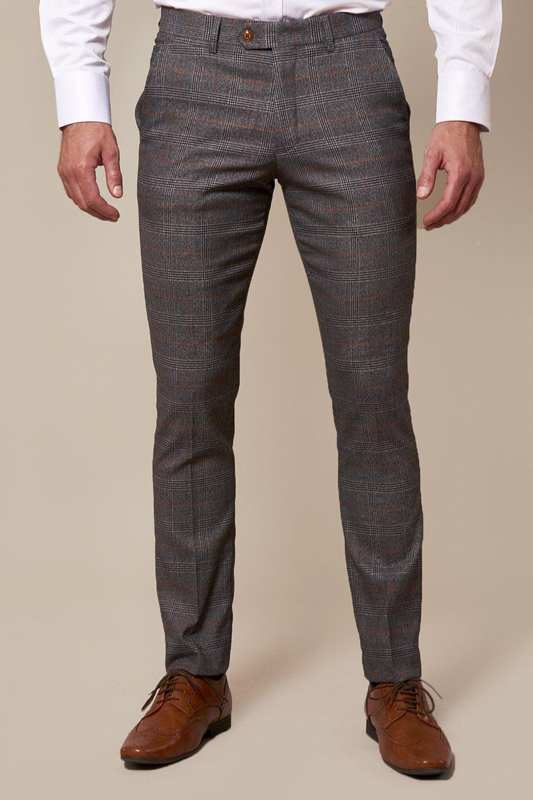 JENSON Skinny Fit Grey Check Trousers - Main Image