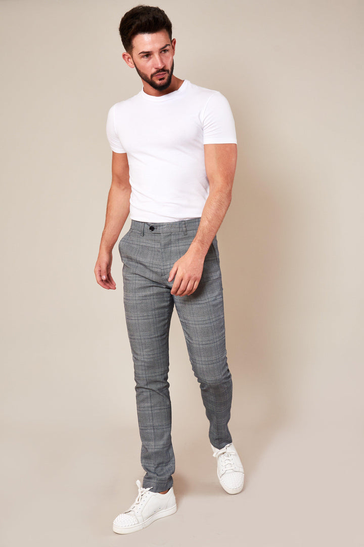 JERRY - Skinny Fit Grey Check Trousers