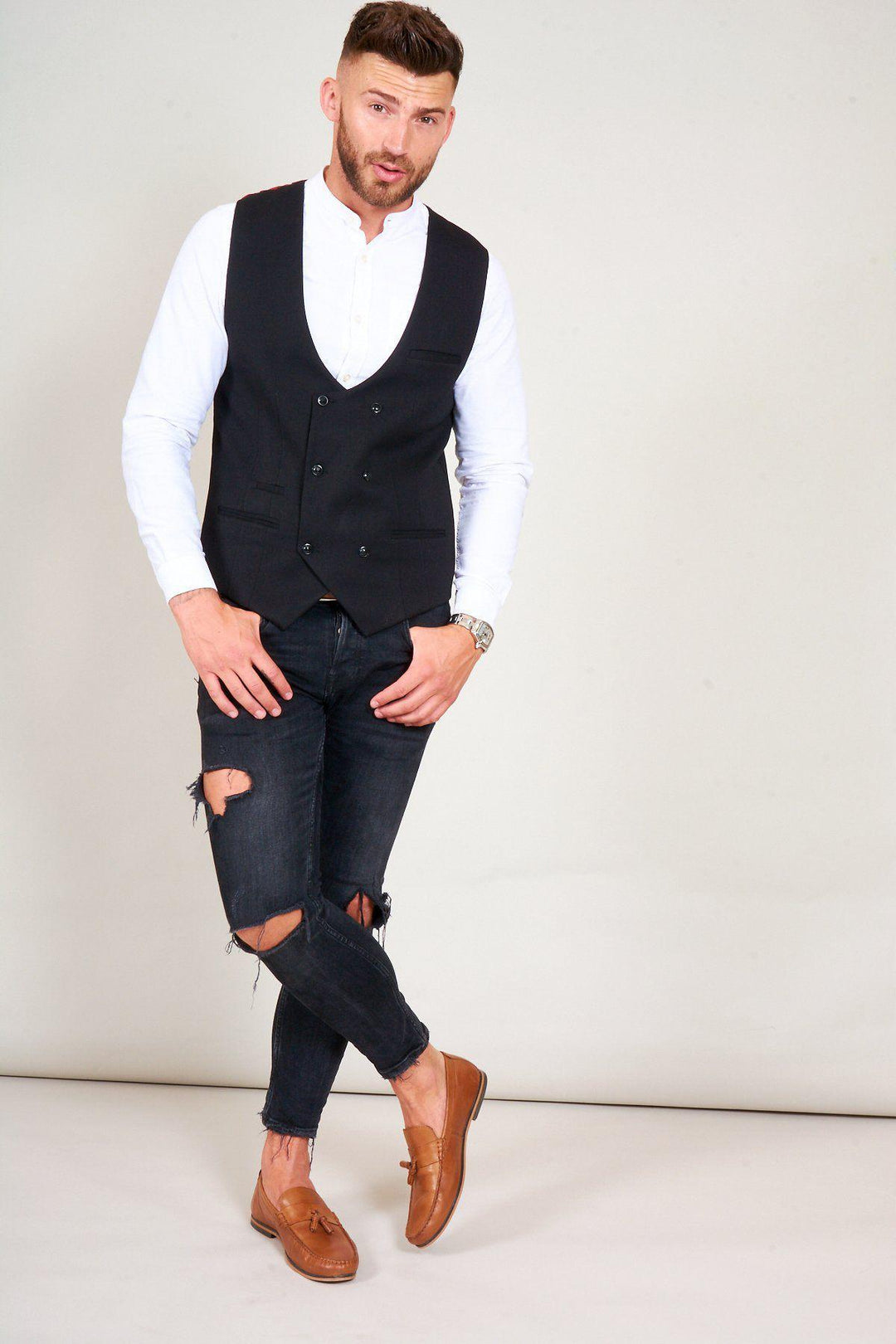 KELLY - Black Double Breasted Waistcoat