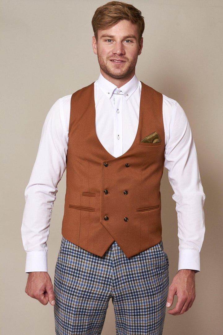 KELLY - Dark Tan Double Breasted Waistcoat