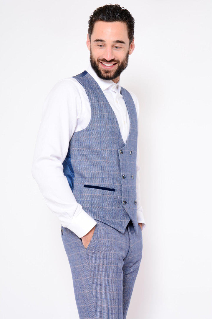 HILTON - Blue Tweed Suit with Double Breasted Waistcoat