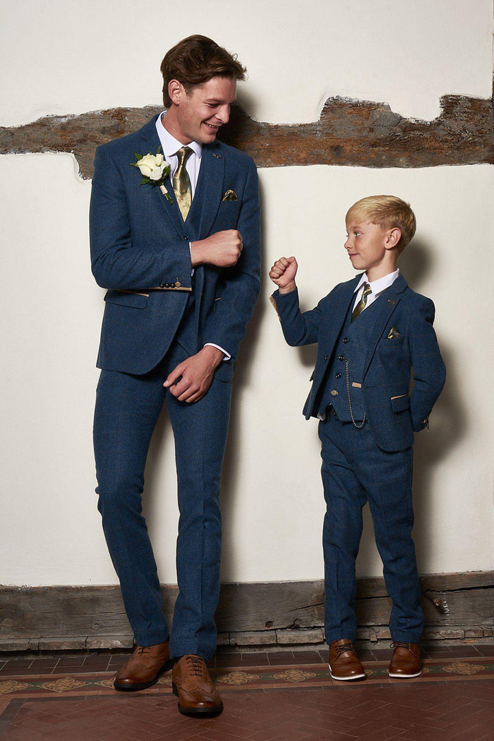 Matching Father & Son | Men’s DION - Blue Tweed Check Suit