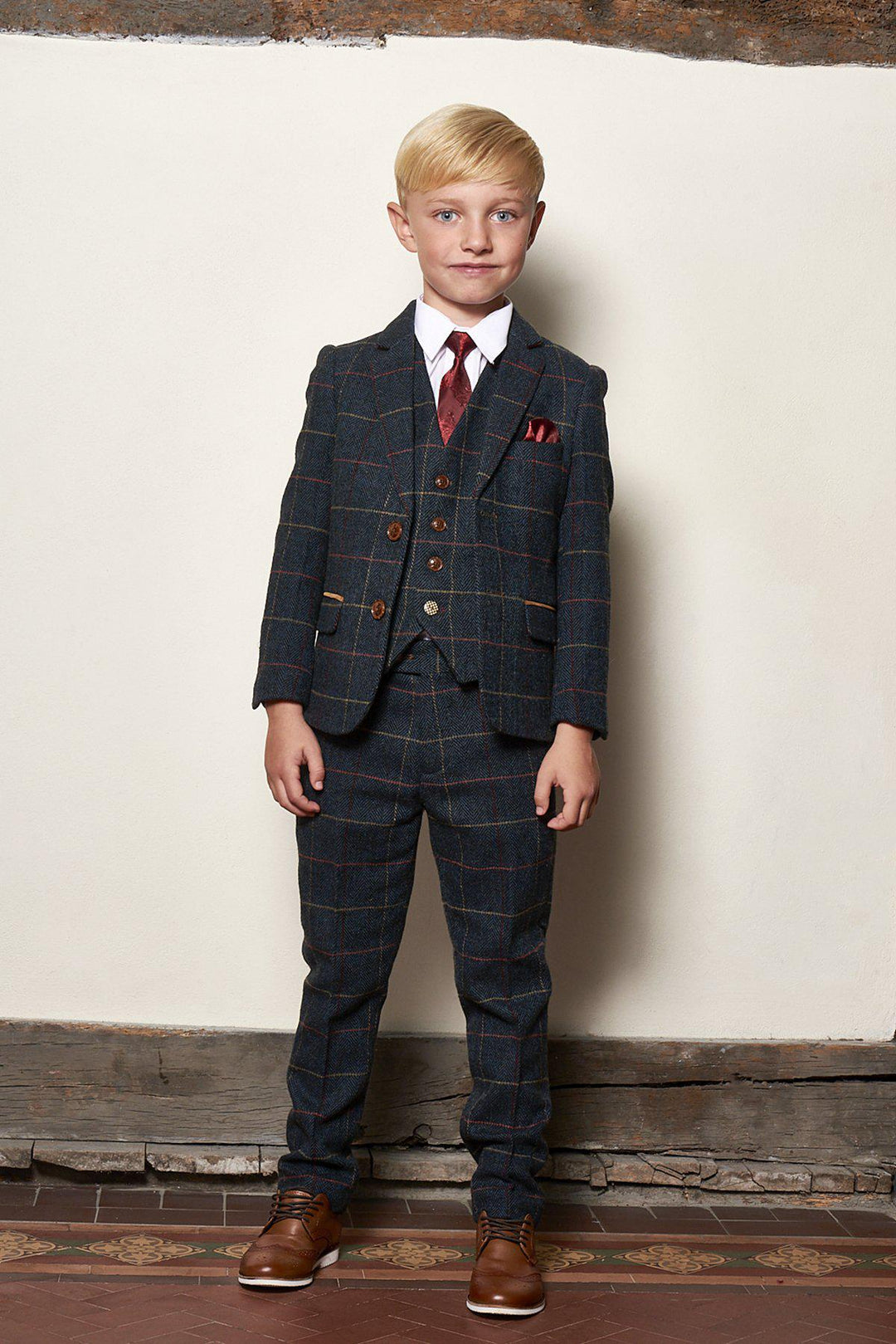 Matching Father & Son | Men’s ETON Navy Blue Tweed Check Three Piece Suit