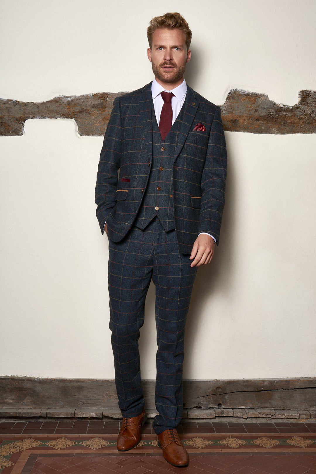 Matching Father & Son | Men’s ETON Navy Blue Tweed Check Three Piece Suit