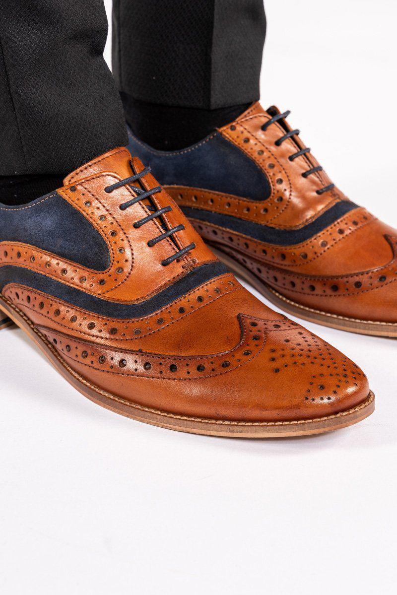 MURRAY - Tan Leather Suede Contrast Brogue Shoe