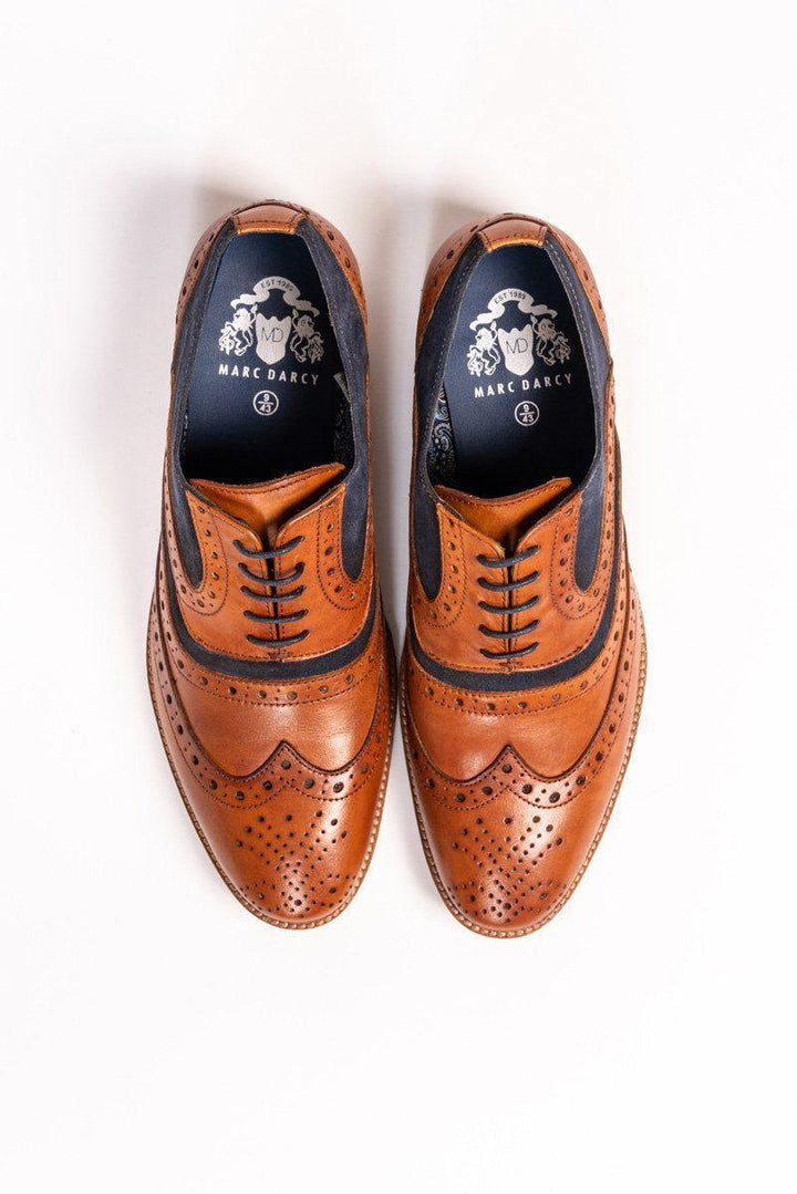 MURRAY - Tan Leather Suede Contrast Brogue Shoe