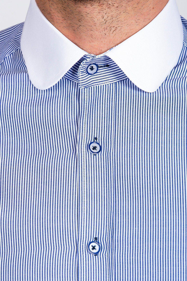 SHELBY - Navy Blue Stripe Penny Collar Shirt