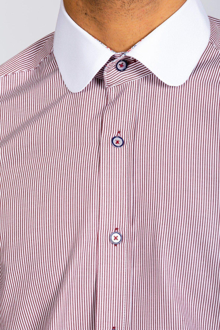 SHELBY - Wine Stripe Penny Collar Shirt