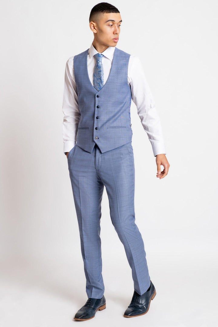 SID - Blue Grey Check Single Breasted Waistcoat