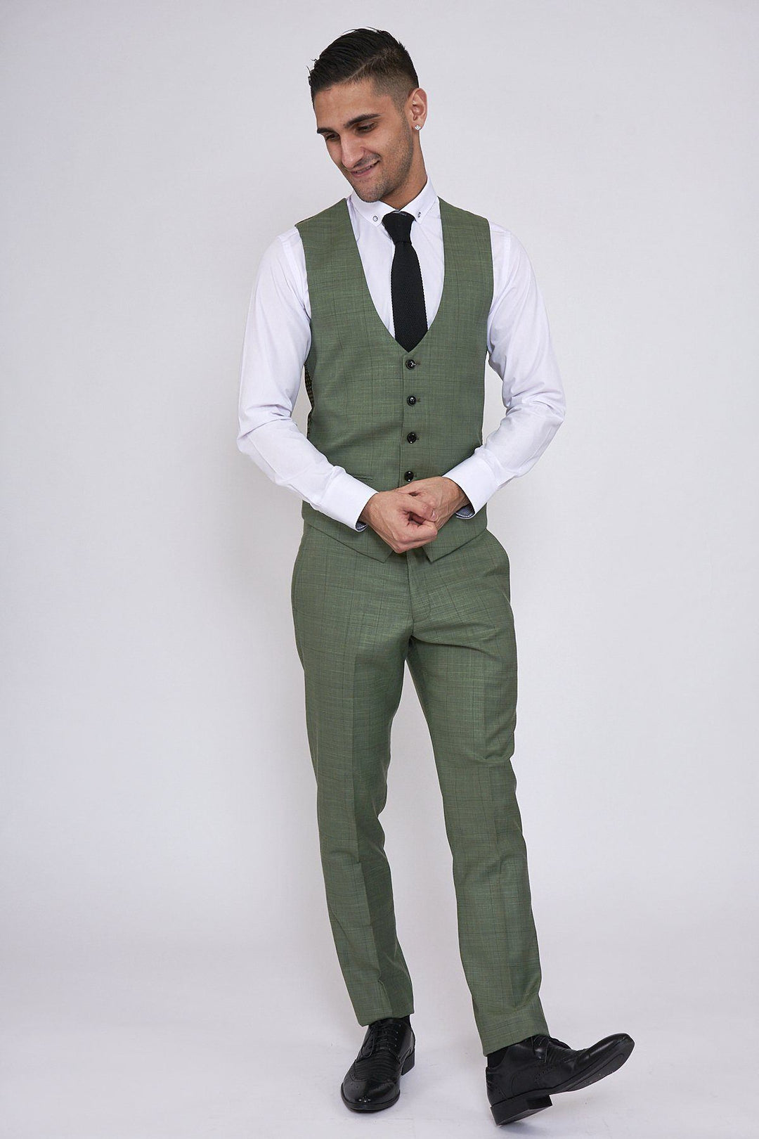 SID - Moss Green Check Single Breasted Waistcoat