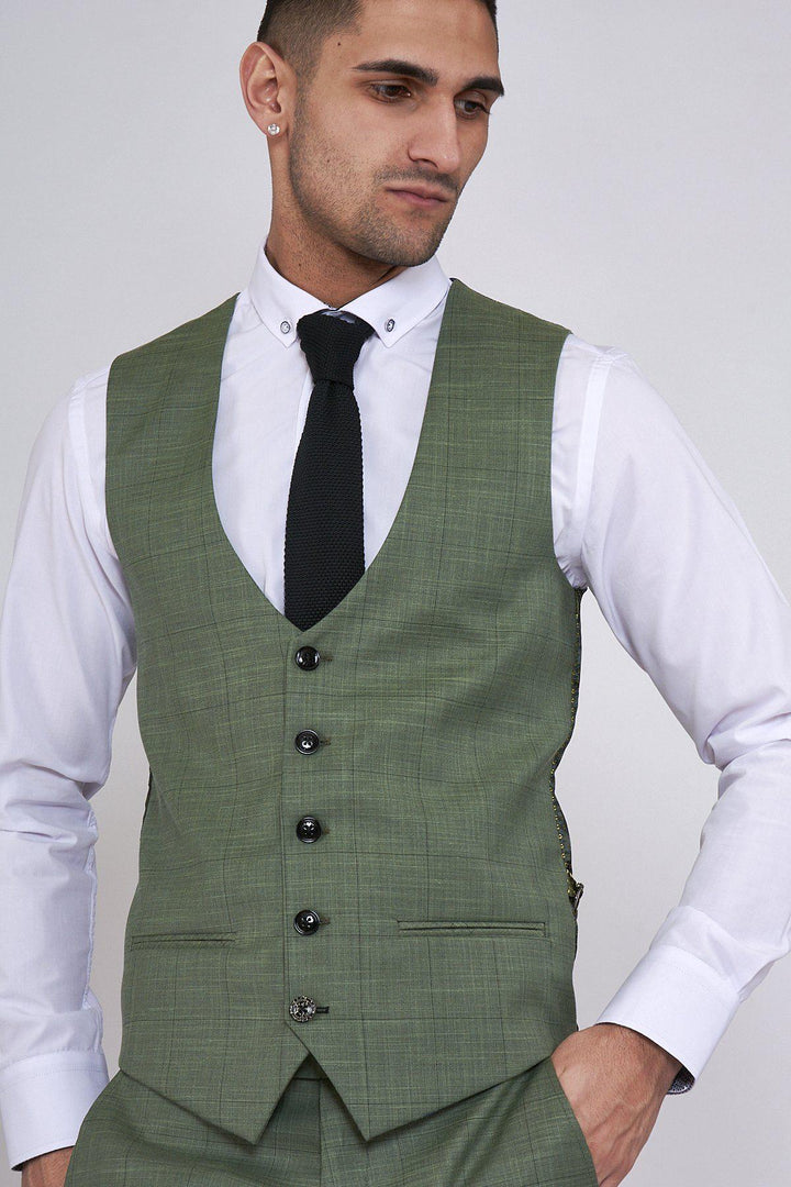 SID - Moss Green Check Single Breasted Waistcoat