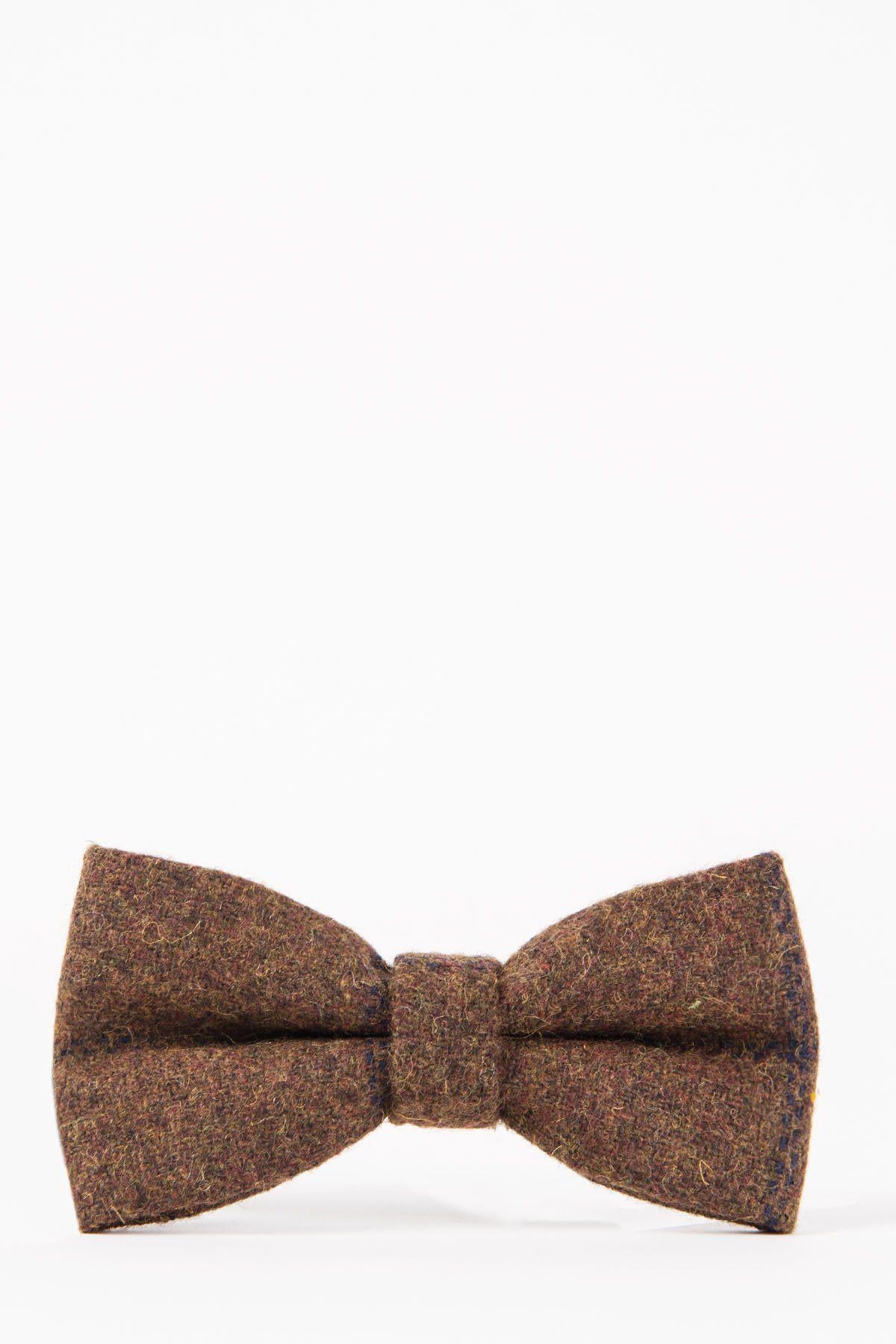 The TB4 - Brown Navy Check Tweed Bow Tie from Accessory features vintage styling and is displayed against a plain white background.