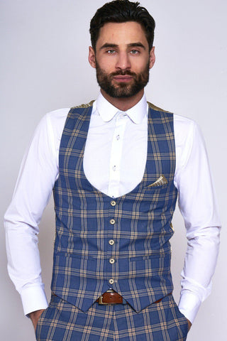 Blue Yellow Check Suit Single Breasted Waistcoat – Marc Darcy