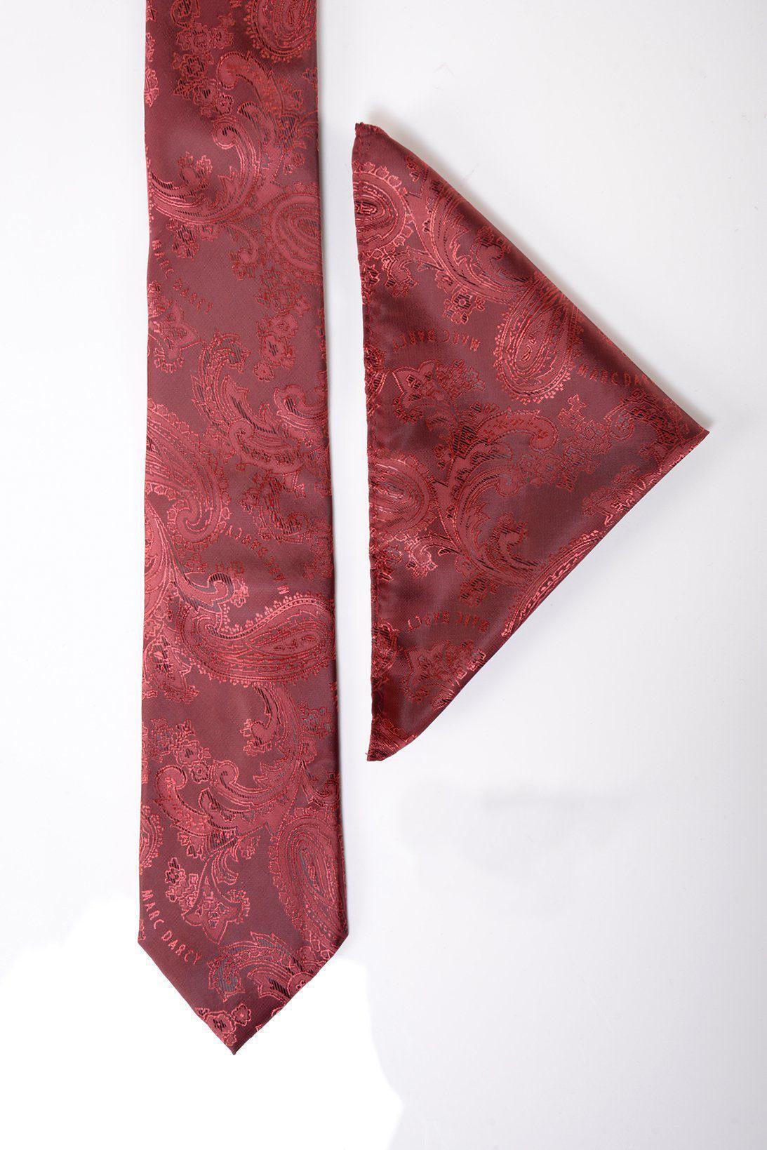 The Accessory MD PAISLEY Wine Paisley Tie and Pocket Square Set is shown on a white background, featuring a matching paisley design.