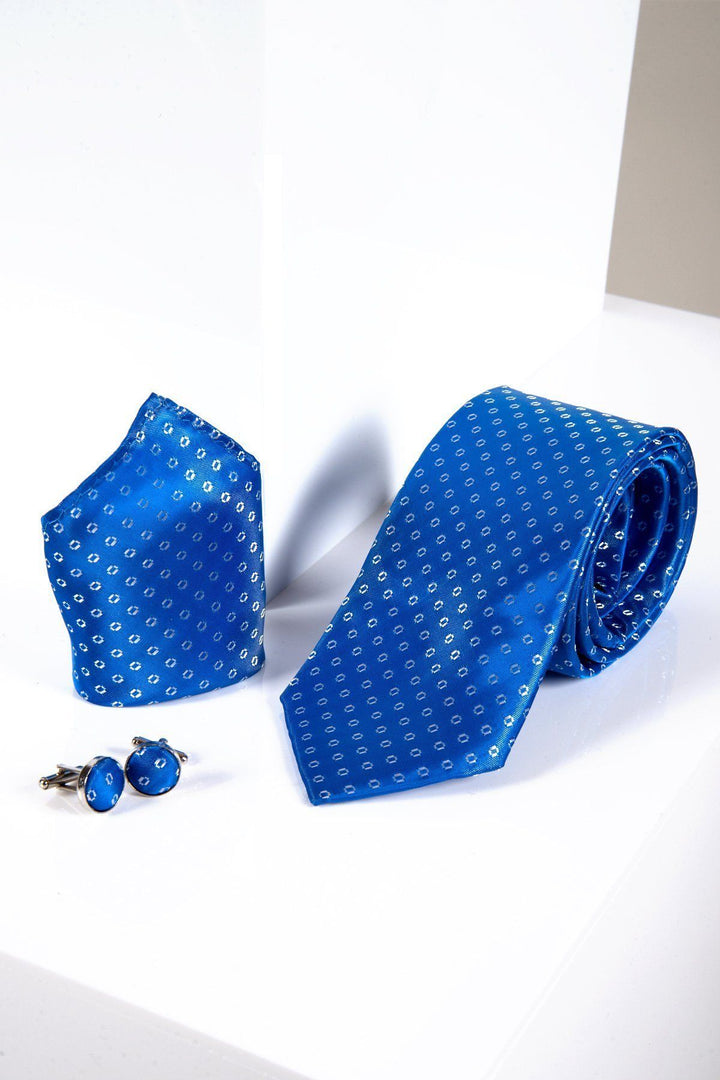 TS TUBES - Blue Spot Tie and Pocket Square Set